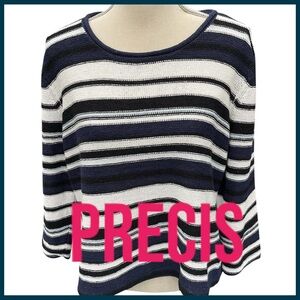 Precis Blue/White/Black Stripe Scoop Neck Cotton Blend Sweater (L-XL)